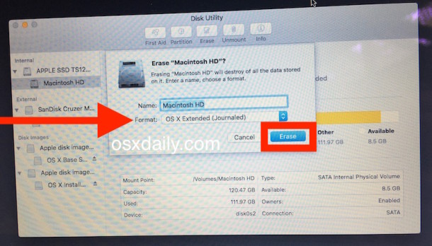 format os x hard drive for clean install